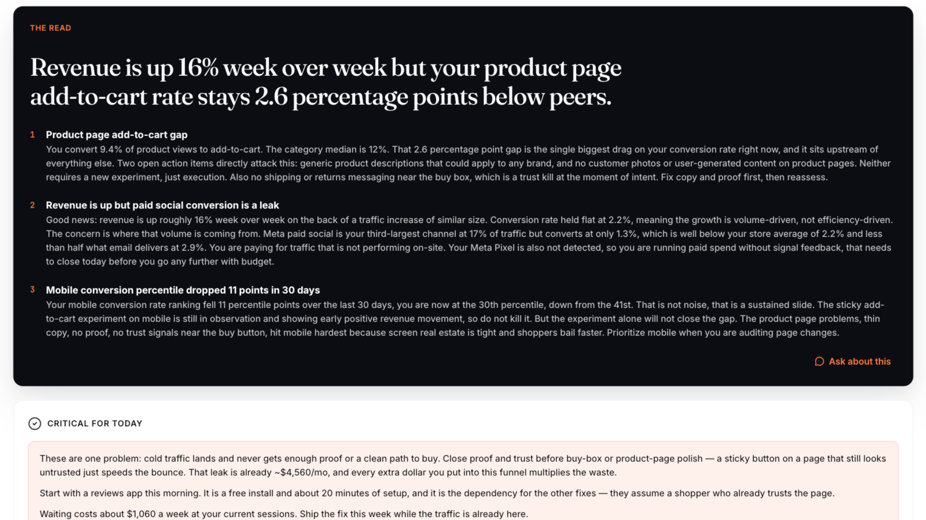 A written daily read on what changed on the store