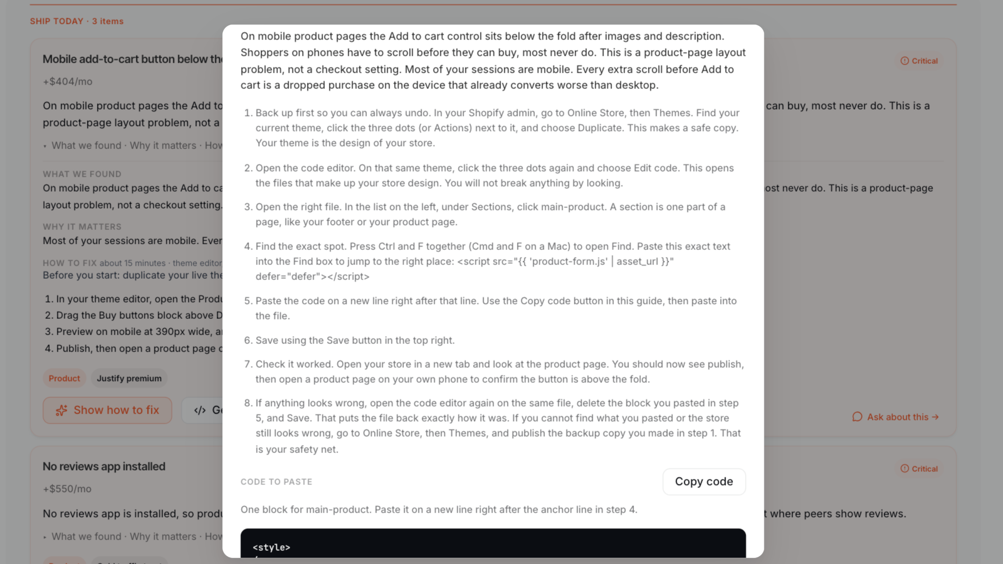 A fix written step by step with the code to paste