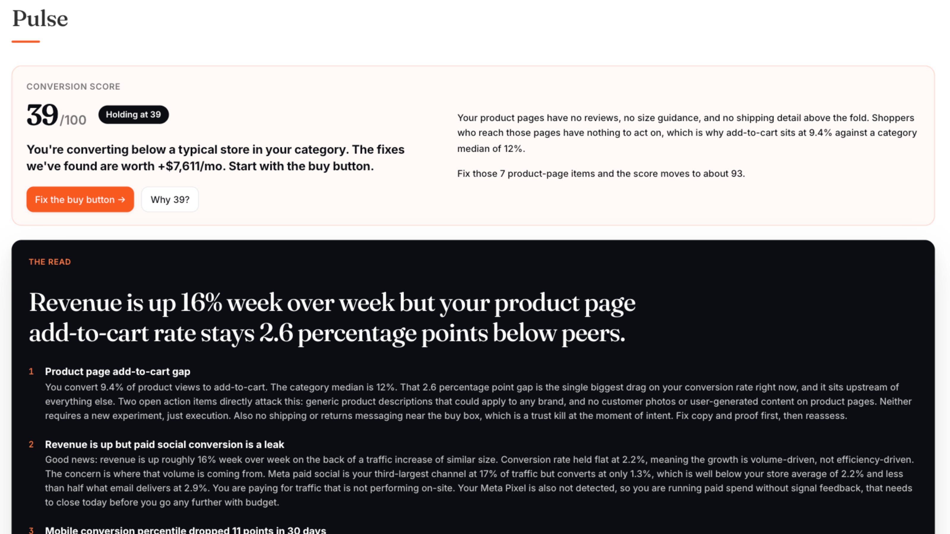 The Ghost Revenue dashboard inside the Shopify admin